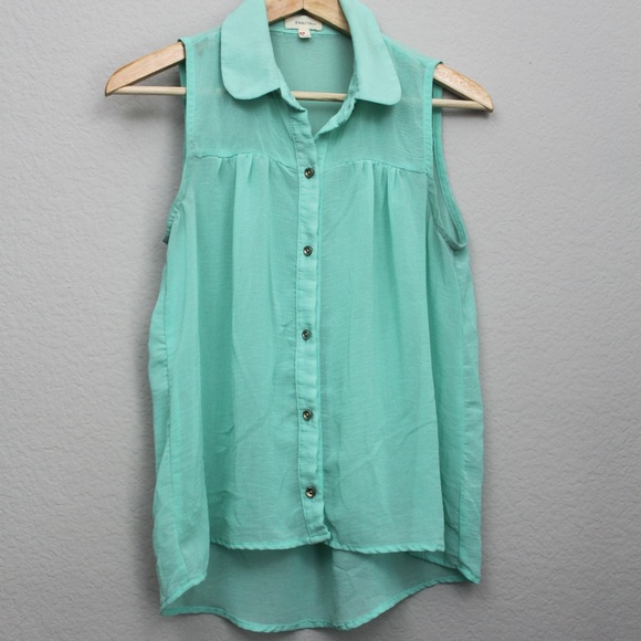 Three Hearts Seafoam Button Down Tank - Picture 1 of 4